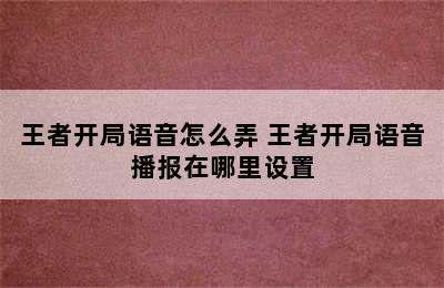 王者开局语音怎么弄 王者开局语音播报在哪里设置